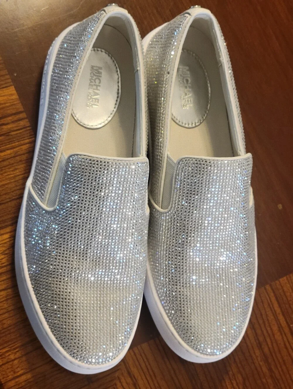 Michael Kors,Sparkling Silver Rhineston Slip-On Sneakers - Women Size 8M.